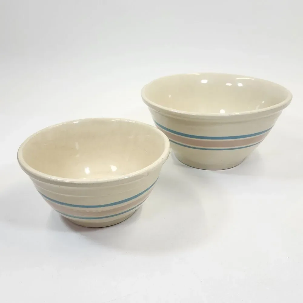 McCoy Oven Ware Pink Blue Nesting Mixing Bowls Set 8 & 10 Vintage Stoneware USA